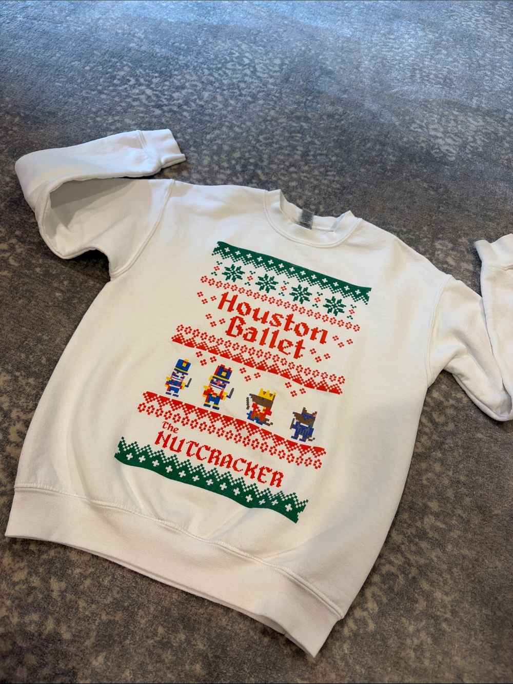 Gildan Kids White Nutcracker Ballet Sweatshirt with Red & Green Print